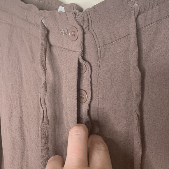 MOD REF | Light Brown Drawstring Waist Button Front Cotton Linen Wide Leg Pants - Picture 5 of 13